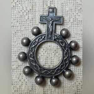 Vintage Silver Religious Rosary Ring Pendant Beaded